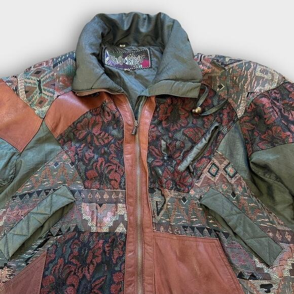 VTG 80s East West Patchwork Bomber Puffer Jacket Womens M Boho Cowgirl Grunge - Picture 13 of 16
